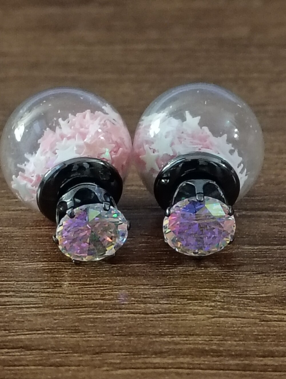 confetti ball earrings clear glass globe double sided stud earrings jewelry cute
